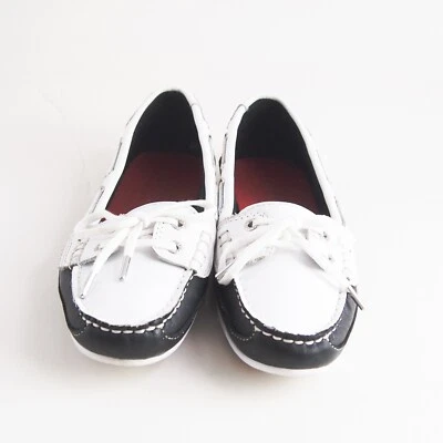 Sebago bala Chaussures Bateau Mocassins Noir Cuir Blanc Femme Pointure Eu 38.5 8 - Photo 1/4