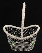 Elaborate Easter Basket Intricate Looped Wire Design w/"jeweled" green accents