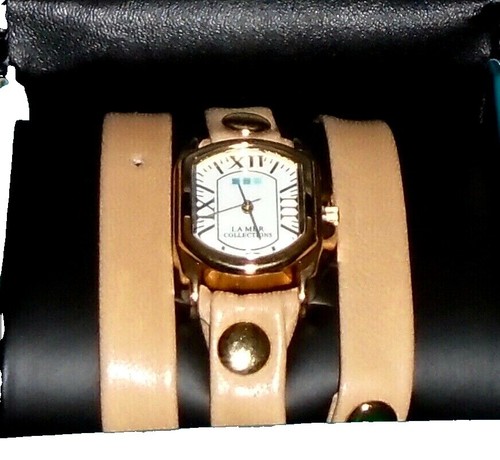LA MER COLLECTIONS Green Leather Gold Chain Wrap Bracelet  display picture 3