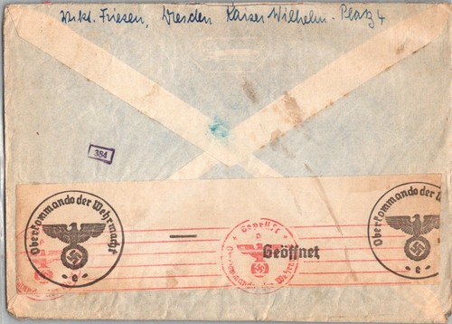 GERMANY 1941 WWII POSTAL HISTORY CENSORED AIRMAIL COVER ADDR USA CANC DRESDEN - Picture 2 of 2