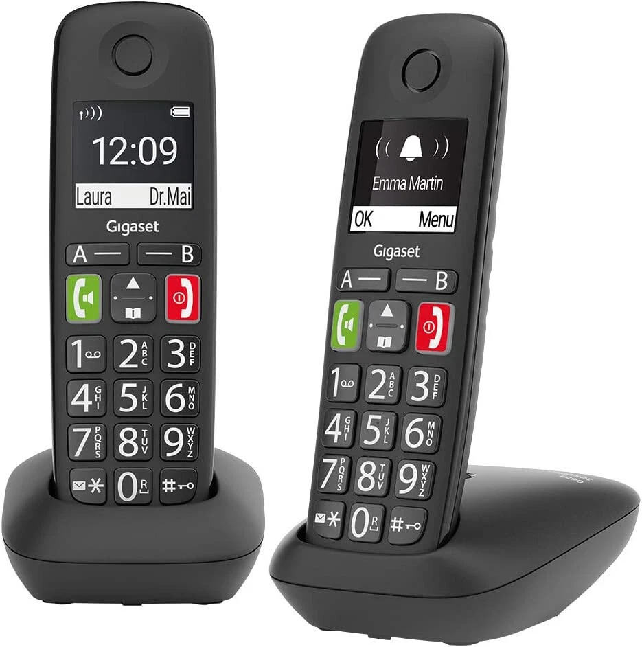 Gigaset E290 Duo Kit 2 Telefoni Casa Fisso Cordless Tasti Grandi Vivavoce Nero