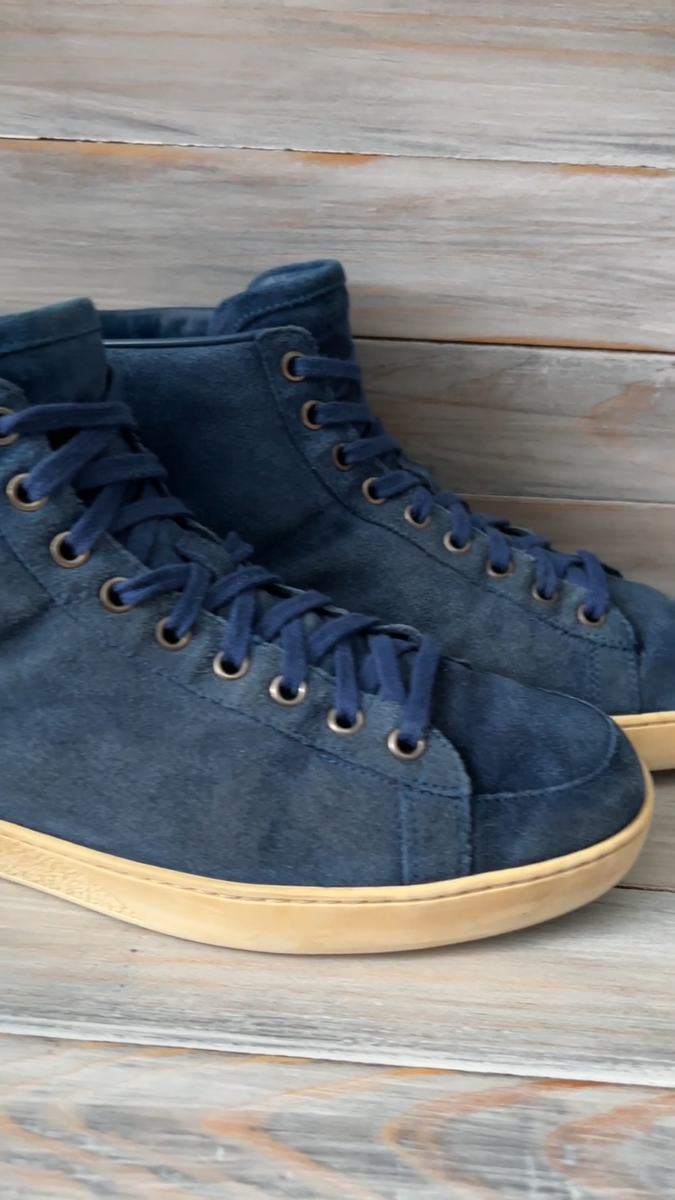 Sneakers hi top da uomo in pelle scamosciata blu made in Italy
