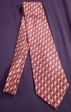 VINTAGE BURBERRY OF LONDON 100 SILK RED GEOMETRIC PATTERN NECK TIE