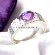 Amethyst Oval Cut Gemstone With 925 Sterling Silver Ring For Men's #A117