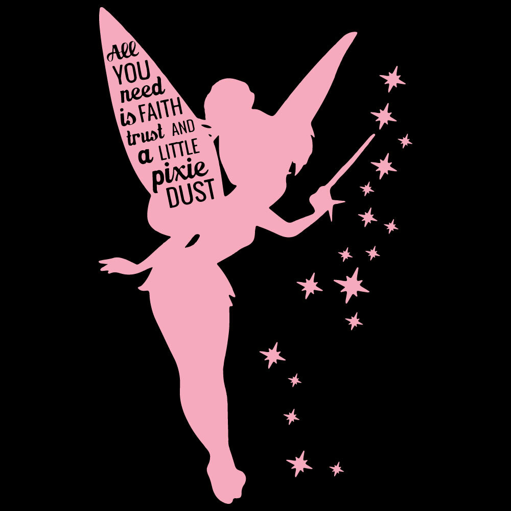 Autocollant Mural Nurserie 'All I Need Faith Trust And Pixie Dust' - Thème Fée, Couleur Noire
