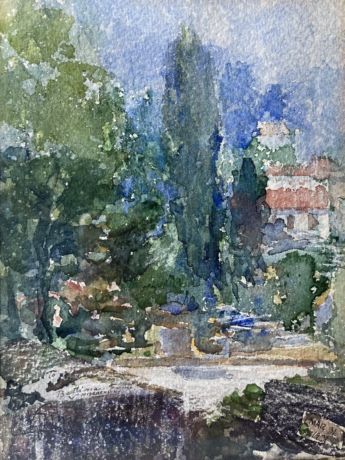 VINCENZO MISERENDINO AMERICAN ANTIQUE WATERCOLOR LANDSCAPE VINTAGE