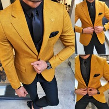 Mens Linen Jacket Formal Notch Lapel One Button Blazer Coat for Wedding Business