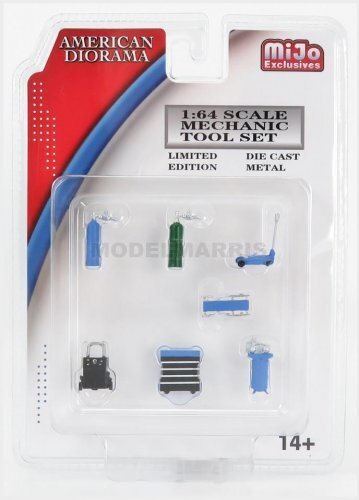 AMERICAN DIORAMA 38405 FIGURES - MECHANIC TOOL SET - 2 TONE BLUE - 1/64
