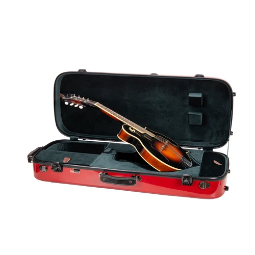 Crossrock Fiberglass Oblong Case fits F-Style Mandolin,TSA Lock-Red