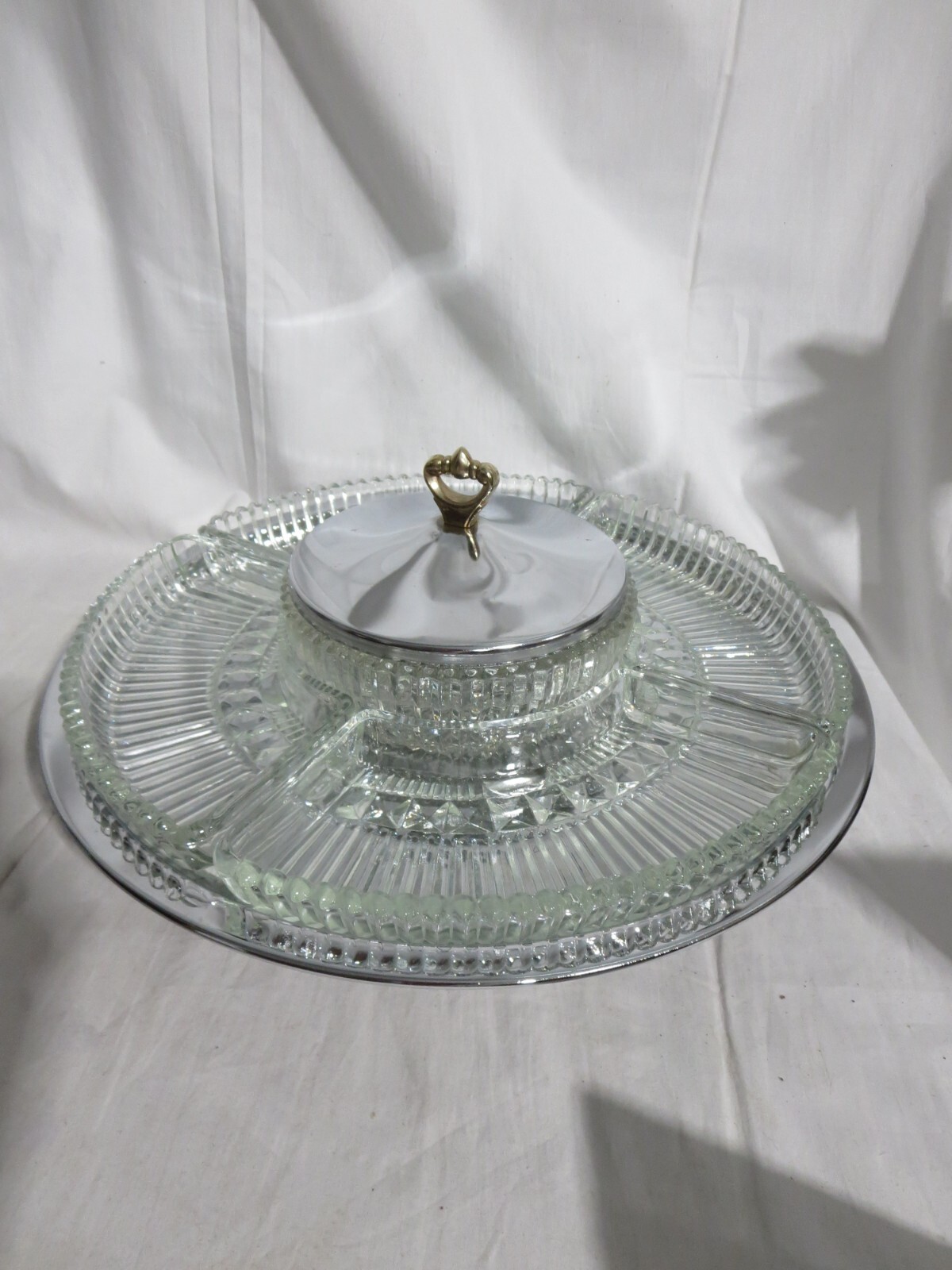 Vintage Kromex Holiday Lazy Susan Relish Dip Set No. 405-21 7 Pieces NOS