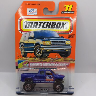 1999 Matchbox To The Beach Chevrolet Silverado 4x4 Pickup #11 Blue (45) MB LOGO