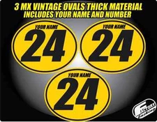 Vintage mx Custom Pre Printed Number plate Backgrounds Ovals YELLOW BLK PIN a9