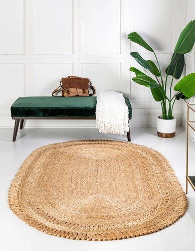 Jute Rug 100% Natural Braided style Area Carpet Rug handmade Reversible Oval Rug - Picture 12 of 17