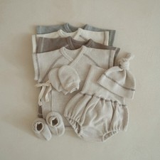 Baby Waffle Top  Belly Protection Pants 2-Piece Set Beige Newborn Infant