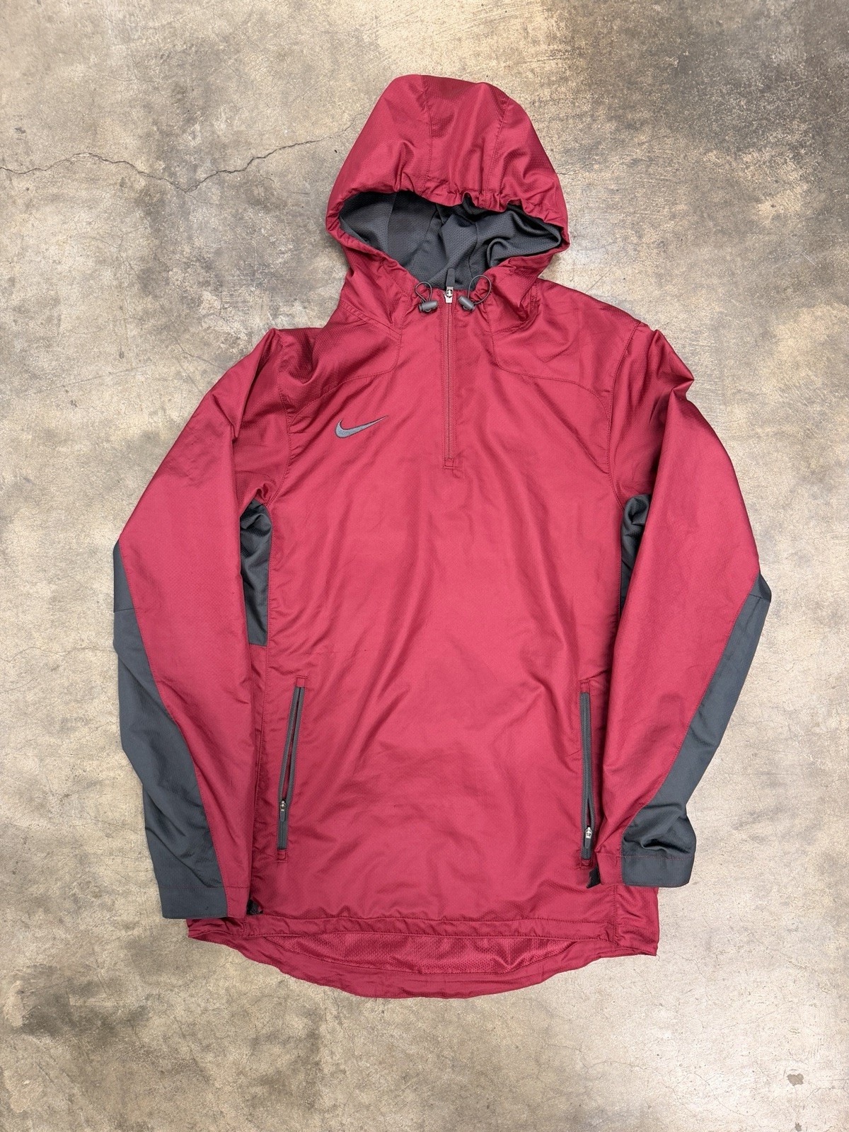 VTG Nike Jacket Mens Small Maroon Hooded Windbreaker Pullover 1/4 Zip Anorak Y2K