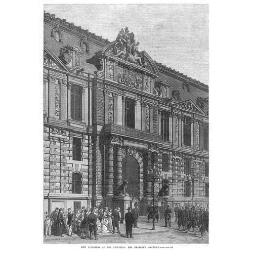 PARIS The Emperor's Gateway at the Tuileries - Antique Print 1869