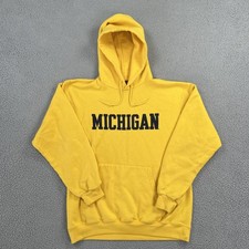 VTG Champion Michigan Wolverines Hoodie Men Large Maize Spellout Logo Sweatshirt