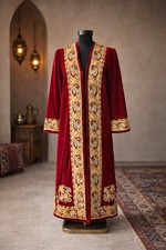 Uzbek Traditional Men's Kaftan Chapan   Royal Red Velvet Robe