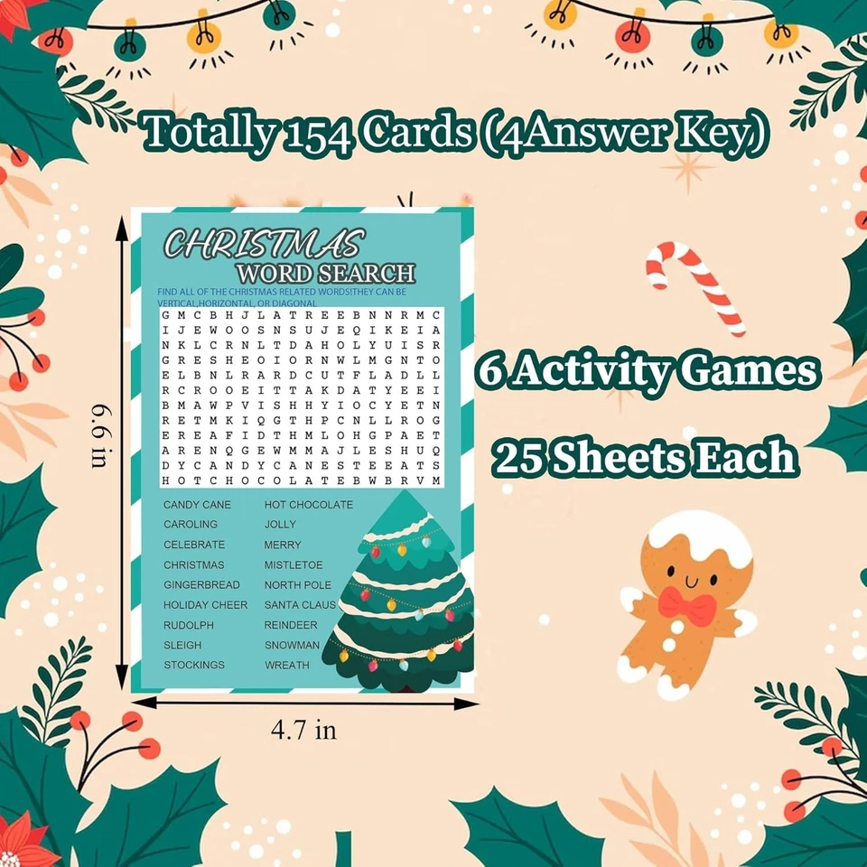 154 Piezas Juegos de Navidad Juegos de Fiesta de Navidad Tarjeta para Familia, Navidad Wor Foto 3 de 4