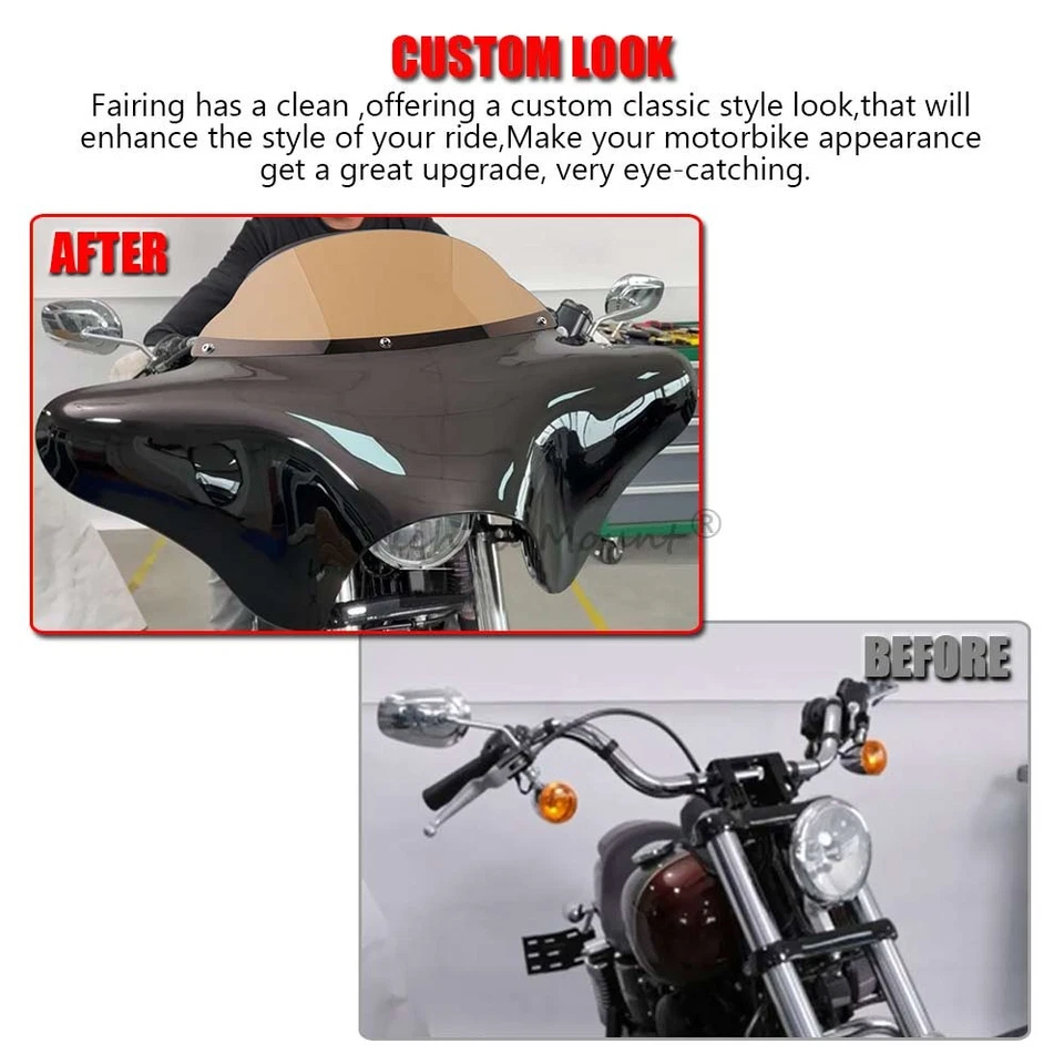 Carenado de murciélago negro vivo para parabrisas apto para Harley Softail Suzuki Boulevard Foto 4 de 4