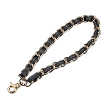 Leather Wristlet Strap, 8" Hand Wrist Lanyard Bag Key Chain Holder, Black Gold