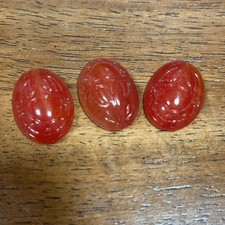 Vintage Marbled Red Scarab Glass Cabochons Large Cab Lot Of 3