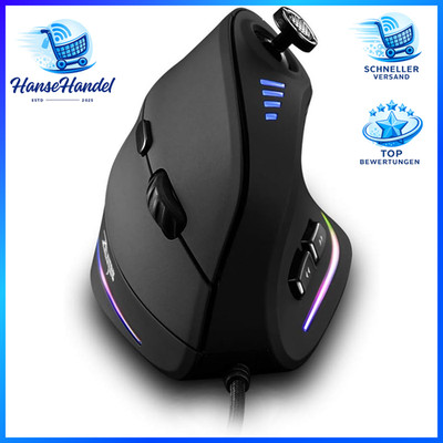 Ergonomische Gaming Maus 10000DPI 11 Tasten USB Vertikal Schwarz für PC Laptop