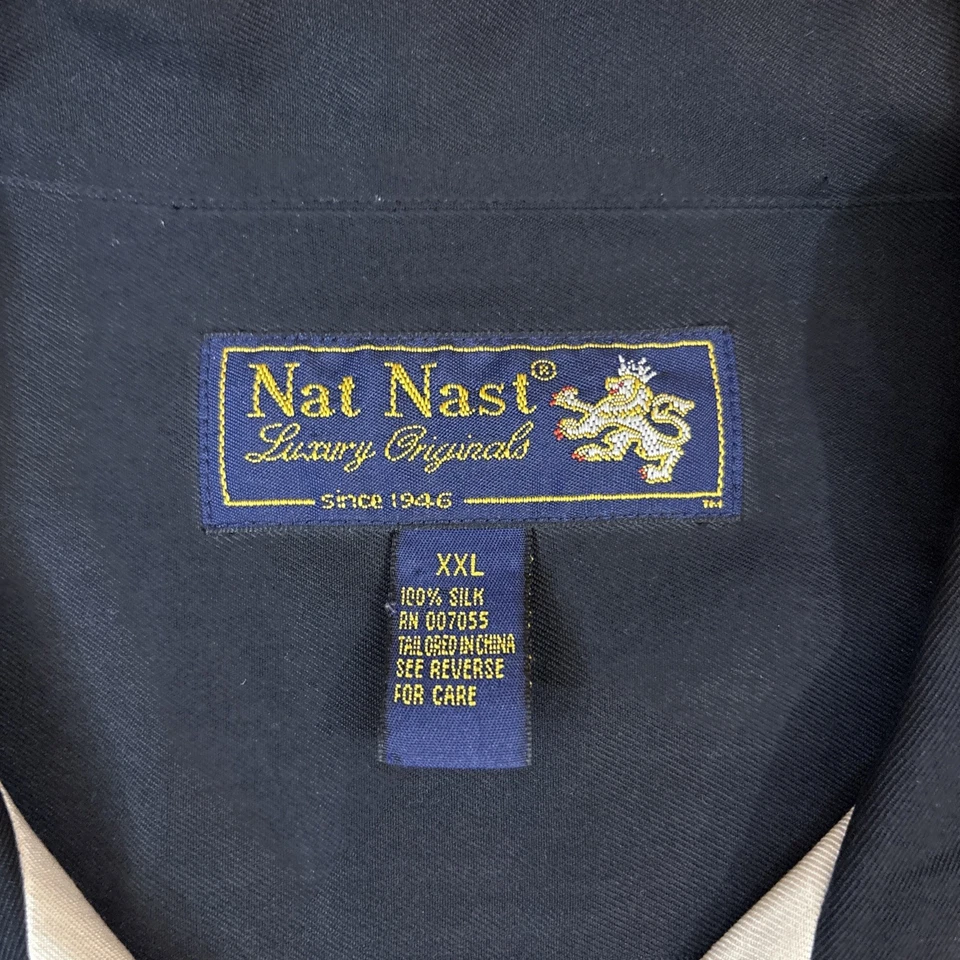 Nat Nast 真丝衬衫 XXL 2XL 黑色米色 Tony Soprano 保龄球衬衫 — 第 4/4 张图片