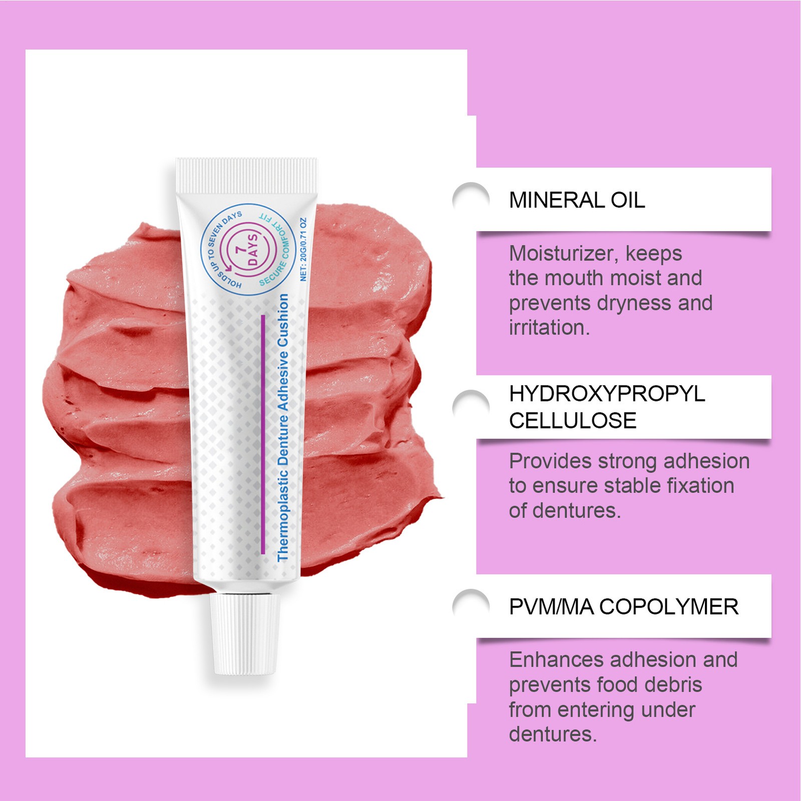 Denture Adhesive, Thermoplastic Denture Adhesive And Cushion For 7 Days