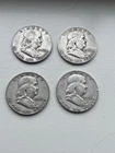1952 D Franklin 90% Silver Half Dollars (4), Low Starting Bid, NR, Free Shipping