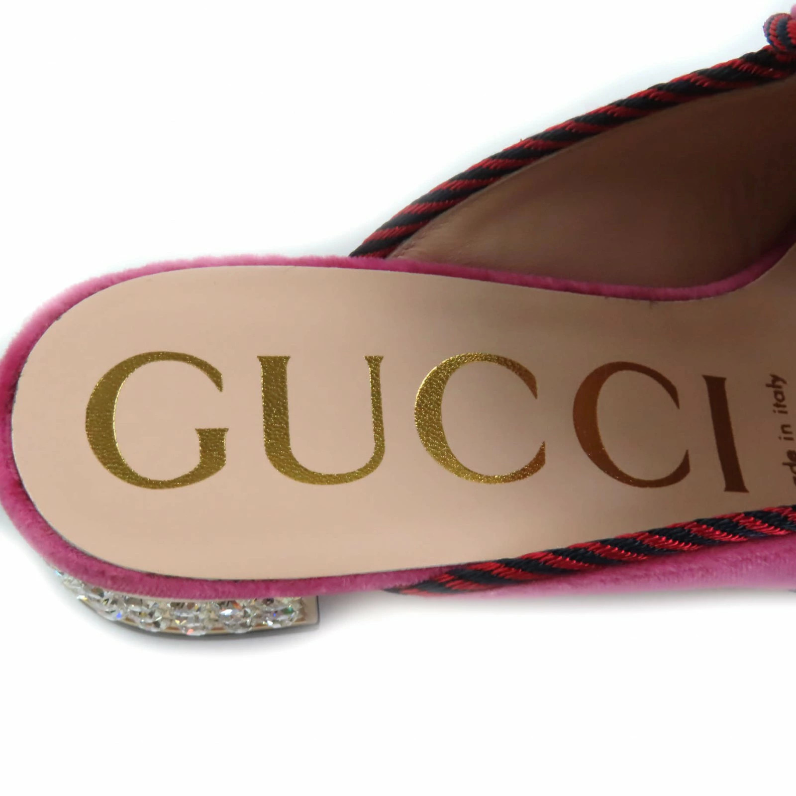 GUCCI 496562 Web ribbon bijou square toe velor mule sandals pink 35 and storage thumbnail 11