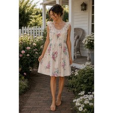 Vintage Handmade Floral Prairie Dress Small Ruffle Pintuck Cottagecore Romantic