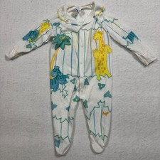 Vintage 1987 Stork Craft Safari Animal Print Footed Baby Sleeper Pajamas 6-9 Mo