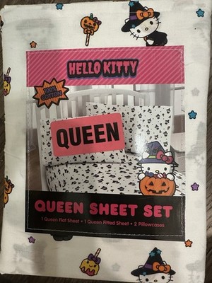 Hello Kitty Halloween Witch Candy Apple Queen Sheet Set 100% Cotton Design