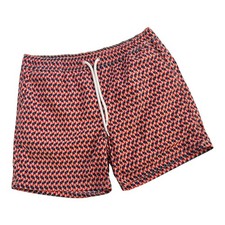 JCREW Men  s L Swim Trunks Orange/Navy Print Drawstring Shorts Original Swimwear