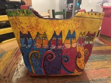 Colorful Cat-Themed Print Tote Handbag Purse with Rope Handles, Cat Design