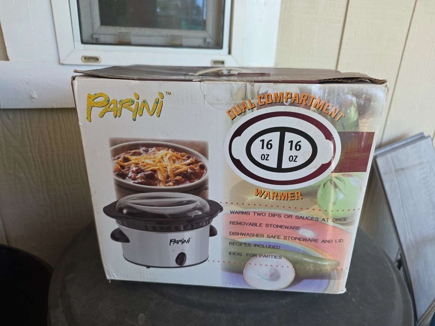 PARINI Dual Compartment Slow Cooker 2x16oz Stainless Steel | Black Stoneware