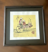 Colorful Vietnamese Village Life Painting On Rice Paper. Framed And Signed.