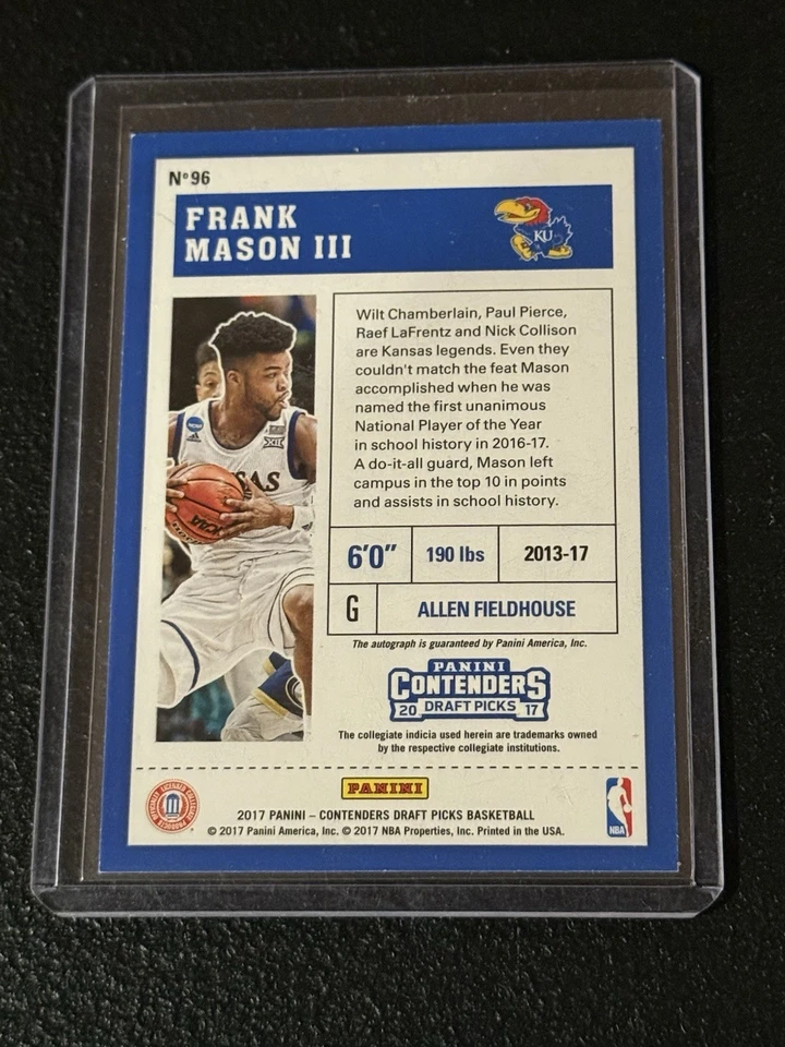 2017-18 Panini Contenders Draft Picks - College Frank Mason III #96 Kansas - Image 2 of 2