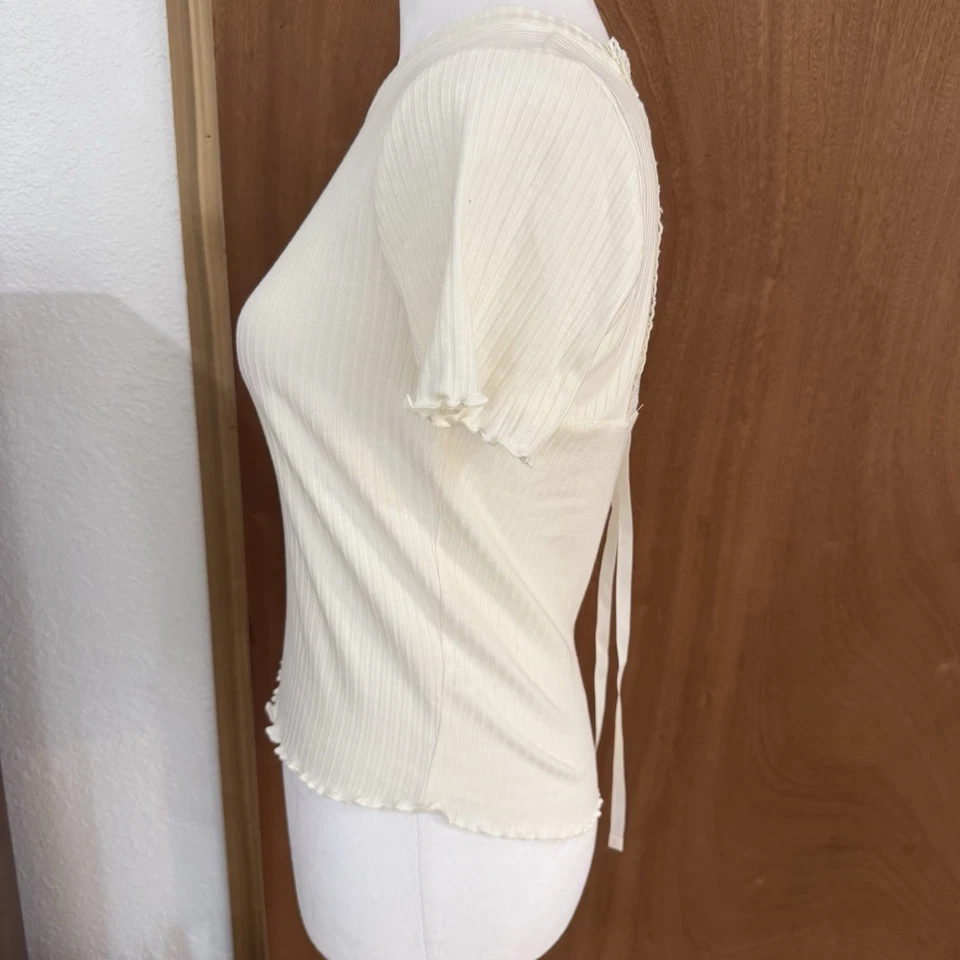 American Rag Tie-Back LaceUp Crochet White Top Ribbed Boho Festival Small Corset - image 4 of 4