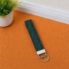 Teal Black Key Fob Wristlet, Animal Print Keychain, Fabric Wrist Keychain
