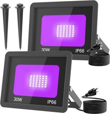 2 Pack 30W LED Black Lights Blacklight Flood Lights with Plug IP66 Waterproof