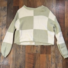 moon madison Olive and Cream Block Sweater checkered soft stretchy medium