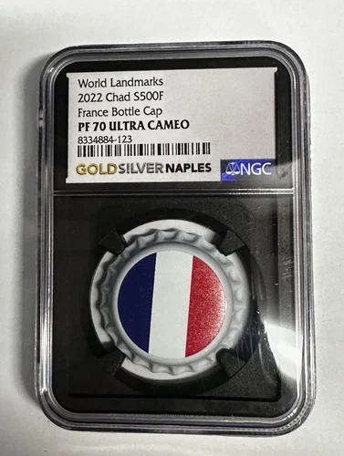 World Landmatks 2022 Chad S500F France Bottle Cap PF 70 Ultra Cameo NGC Silver 