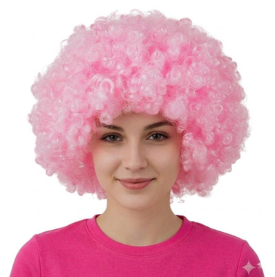 Afro Perücke lockig Kostüm Unisex blassrosa Disco Clown 70er Zirkus Verkleiden