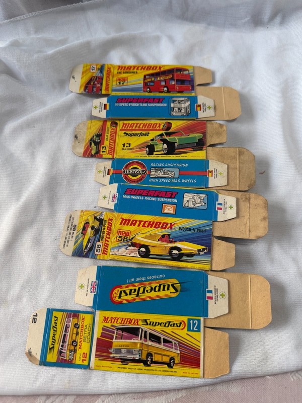 4 matchbox boxes Baja, Whoosh, Setra, Londoner