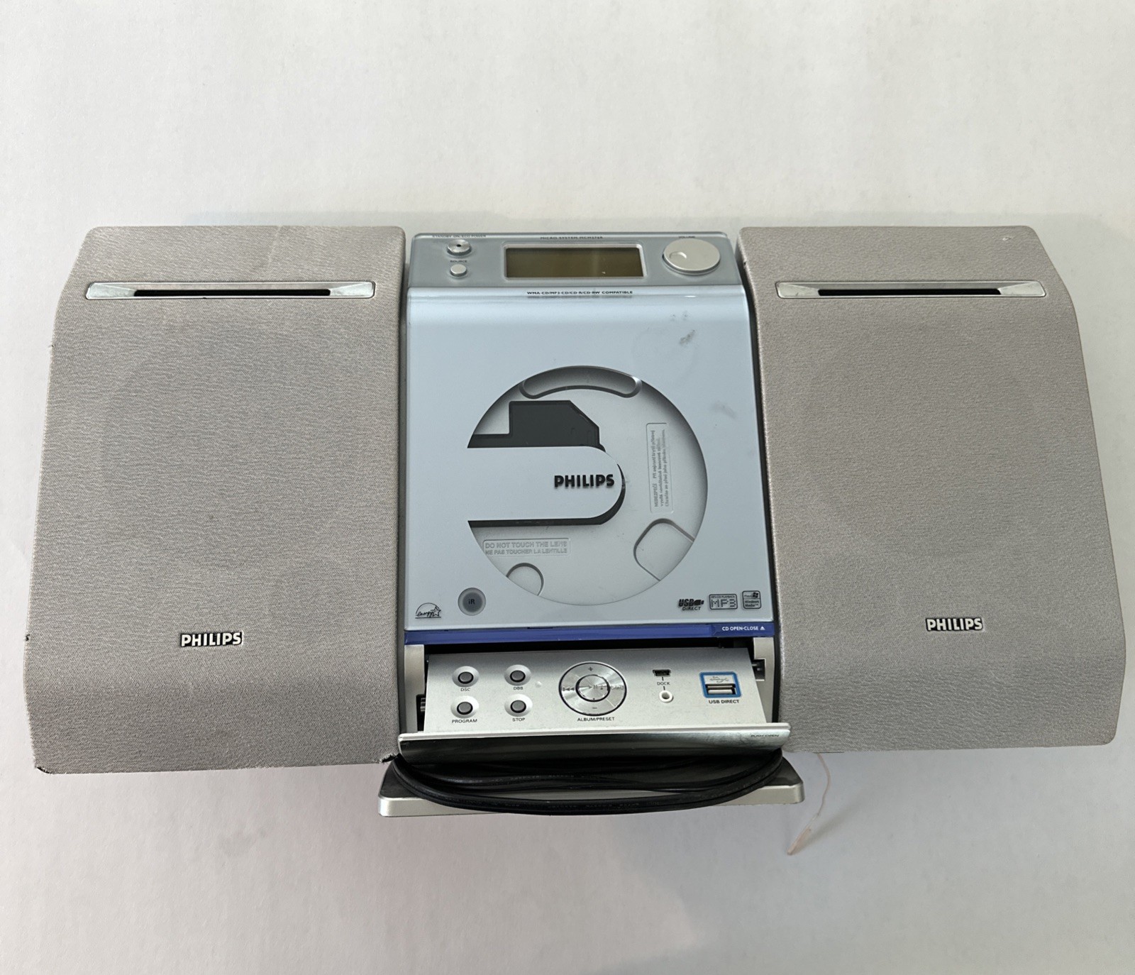 Philips MCM275 Micro Stereo System CD Radio w/ Speakers MP3  NO Remote - Tested