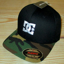 MENS DC SHOES FLEXFIT FITTED BLACK CAMO HAT S...
