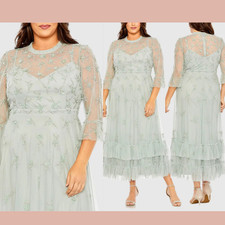 NEW MAC DUGGAL [ 24W ] 9263 Embellished Flutter Half Length Sleeve Dress S1615