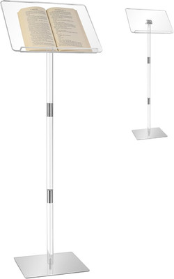 Clear Acrylic Podium Stand Adjustable Angle w/Metal Base for Event Classroom Use